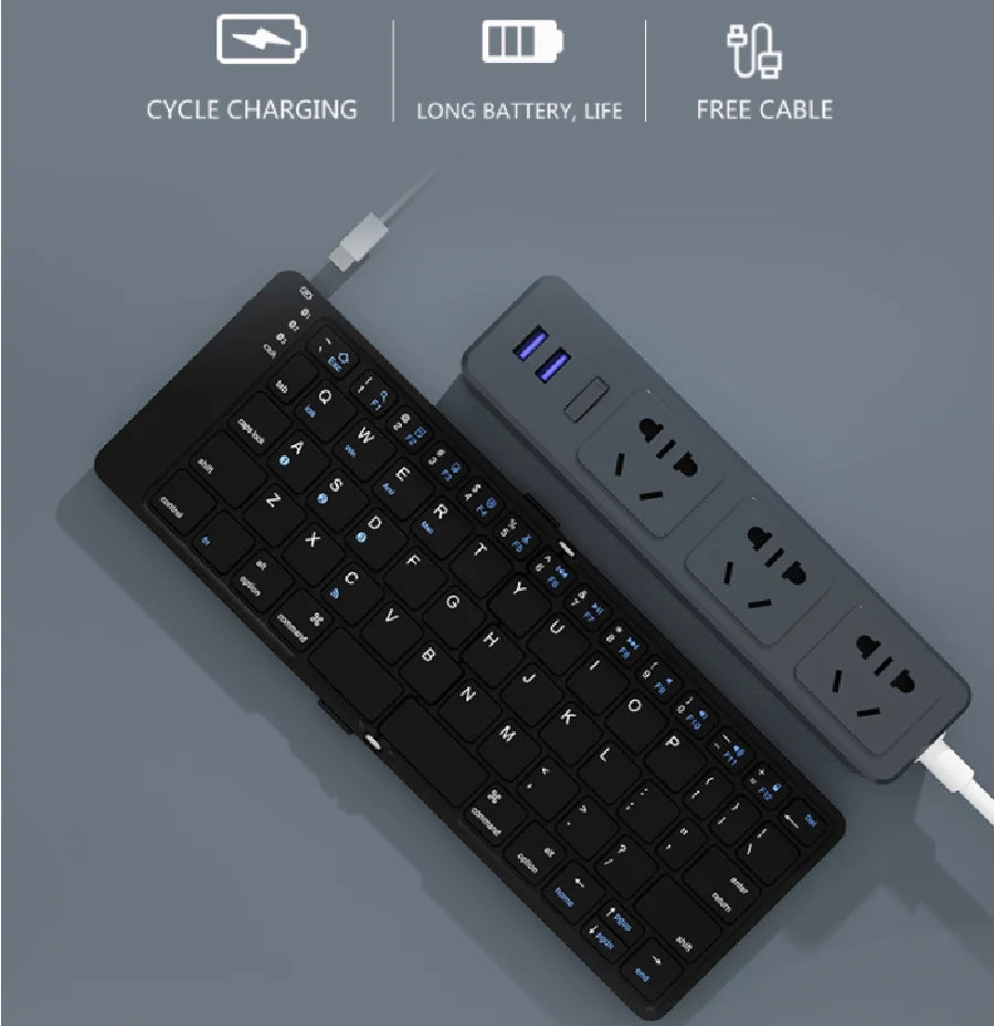 BOW Foldable Bluetooth Keyboard Rechargeable Wireless Keyboard Folding 2.4G Keyboard for Iphone Ipad Laptop Desktop