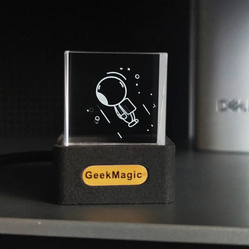 Geekmagic GIFTV Crystal Cube Photo Display Holographic Desktop Smart Weather Station Digital Clock with GIF Animations Album