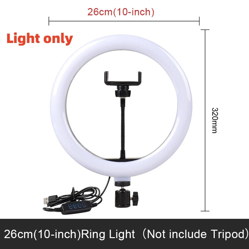 10 Inch Ring Light with Tripod Stand, luz LED para iluminación suave, ideal para fotografía y videos.