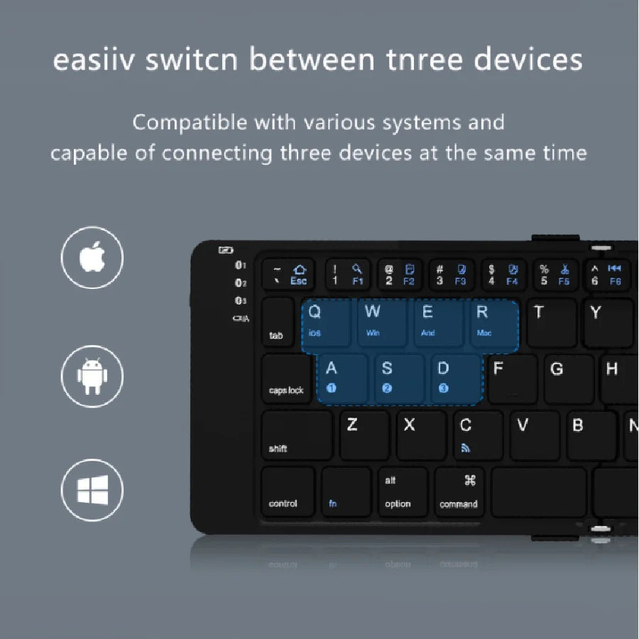 BOW Foldable Bluetooth Keyboard Rechargeable Wireless Keyboard Folding 2.4G Keyboard for Iphone Ipad Laptop Desktop