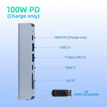 USB C Hub 4K 30Hz HDMI USB HUB PD 100W Multiport Adapter SD TF USB 3.0 2.0 Splitter Docking Station for Phone Macbook Computer